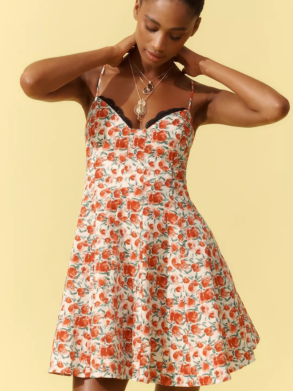 Anthropologie Floral Mini dress Sleeveless Lace Trim Sweetheart Summer Coquette